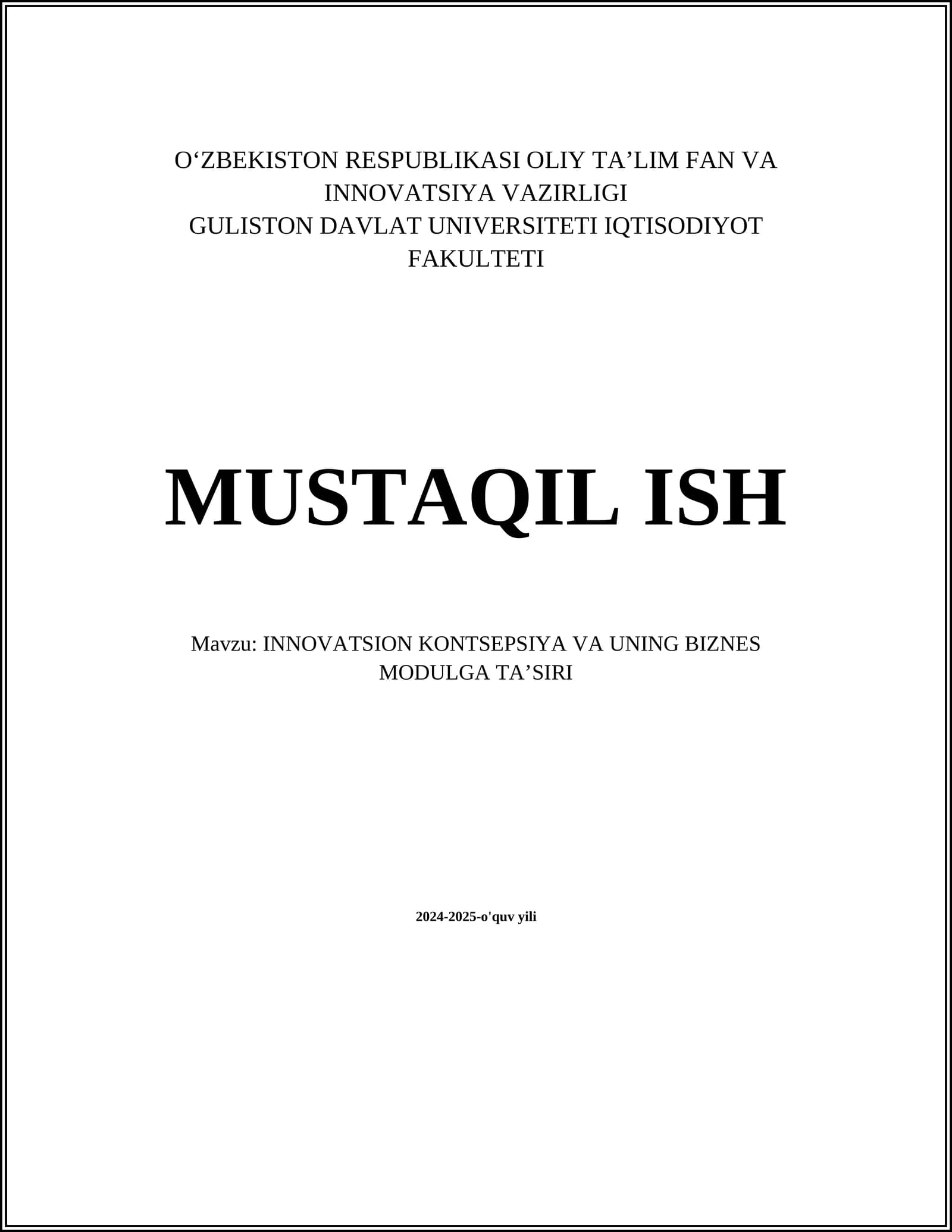 INNOVATSION KONTSEPSIYA VA UNING BIZNES MODULGA TAʼSIRI