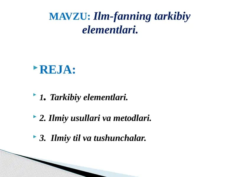 Ilm-fan tarkibiy elementlari