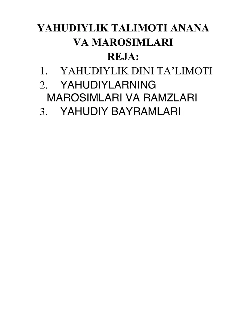 YAHUDIYLIK TALIMOTI ANANA VA MAROSIMLARI