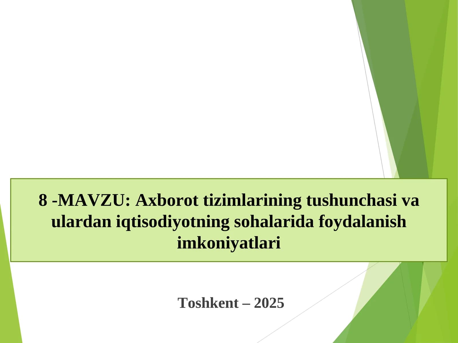 Axborot tizimlarining tushunchasi va ulardan iqtisodiyotning sohalarida foydalanish imkoniyatlari
