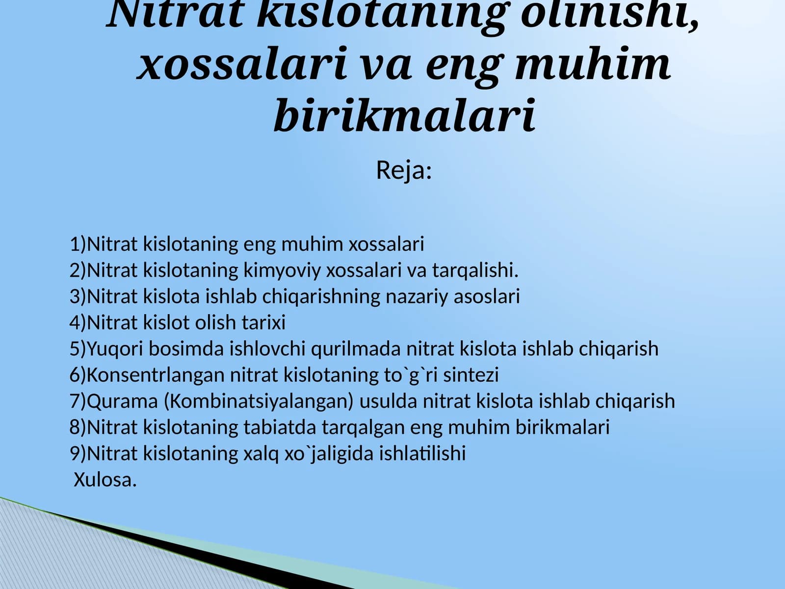 Nitratkislotaning kimyoviy xossalari