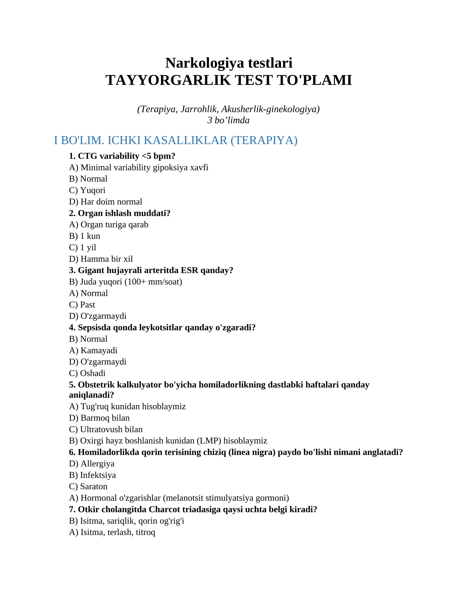 Narkologiya testlari
