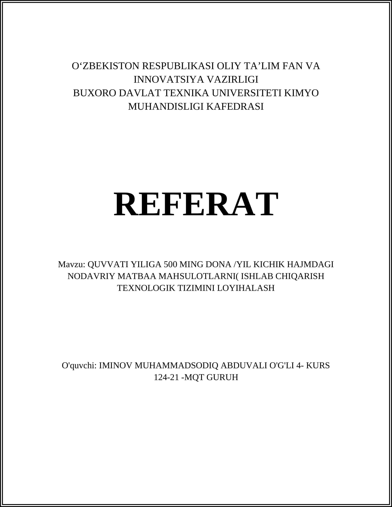 QUVVATI YILIGA 500 MING DONA /YIL KICHIK HAJMDAGI NODAVRIY MATBAA MAHSULOTLARNI( ISHLAB CHIQARISH TEXNOLOGIK TIZIMINI LOYIHALASH