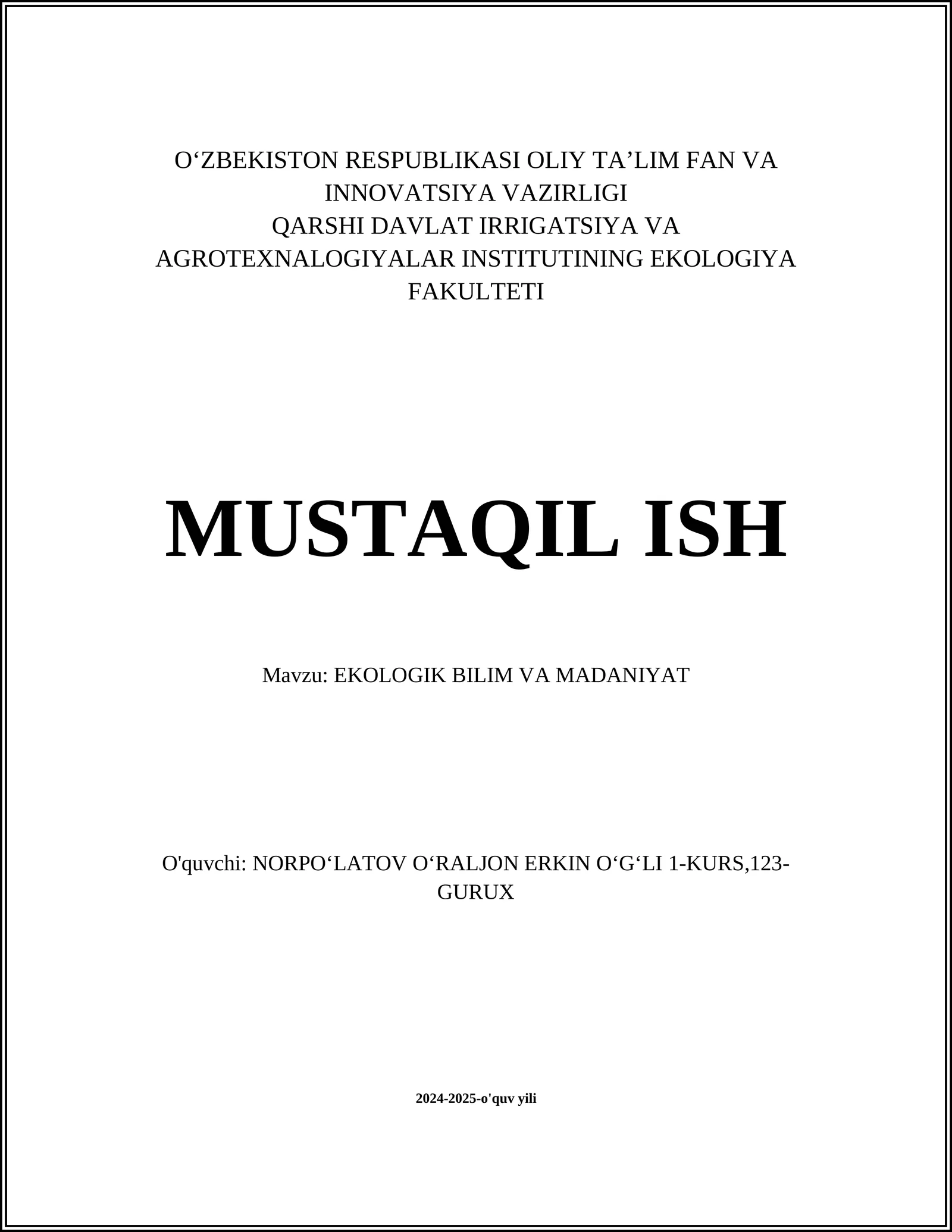Ekologik O'quv Dasturlari