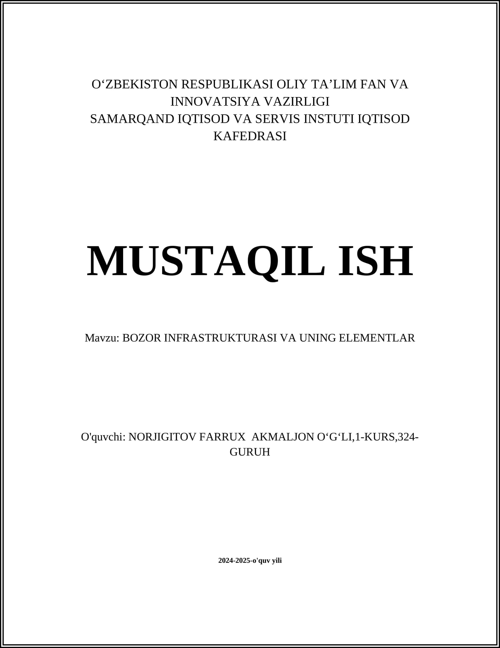 BOZOR INFRASTRUKTURASI VA UNING ELEMENTLAR