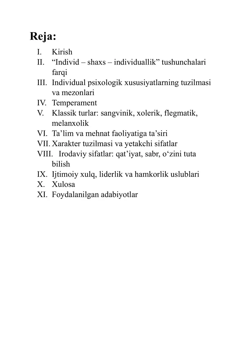 Shaxsning individual psixologik xususiyatlari