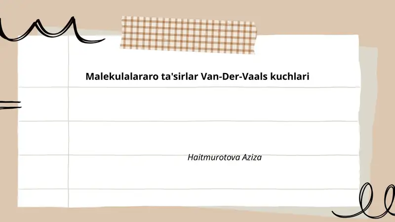 Malekulalararo ta'sirlar Van-Der-Vaals kuchlari