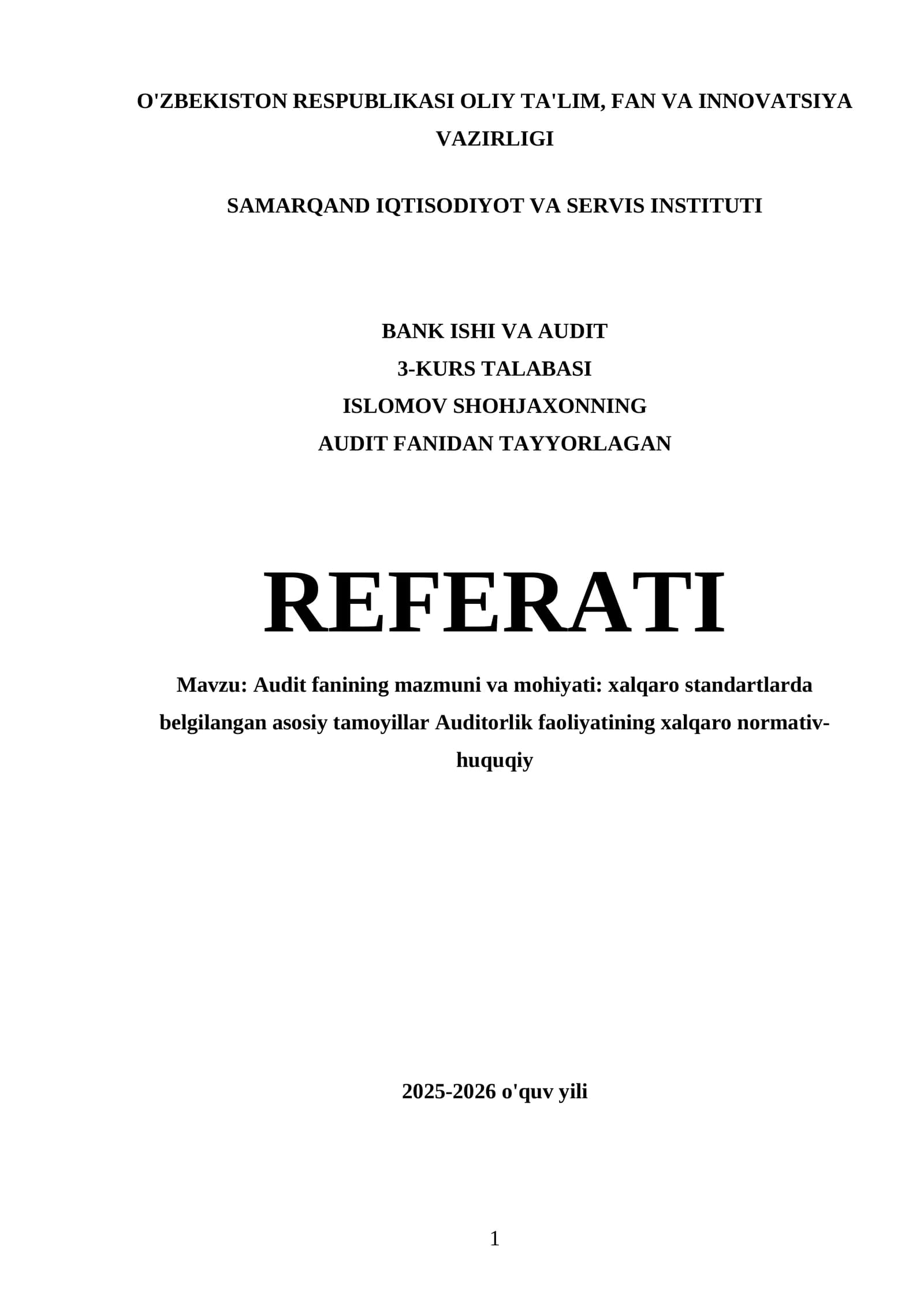 AUDIT FANIDAN TAYYORLAGAN REFERATI