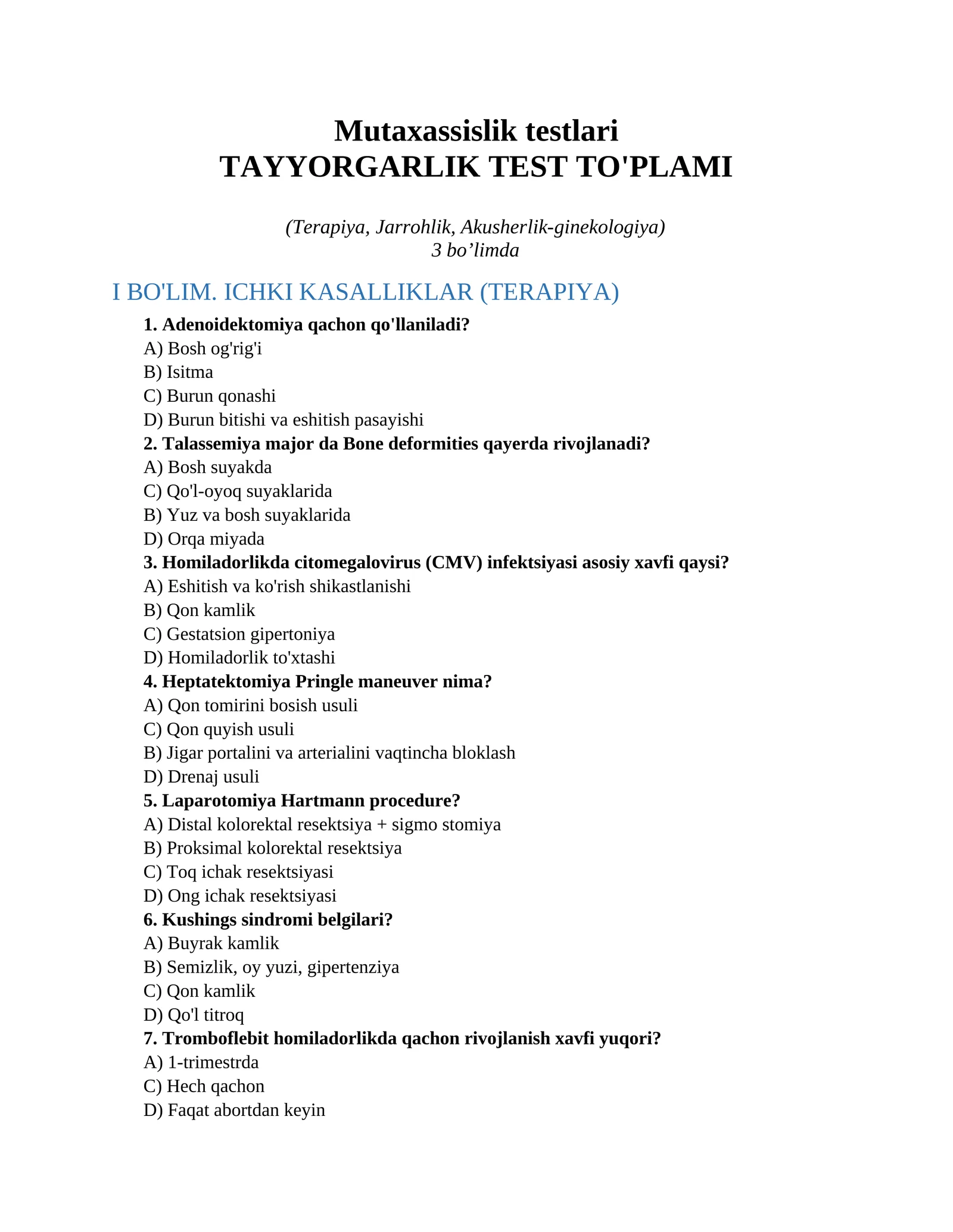 Mutaxassislik testlari