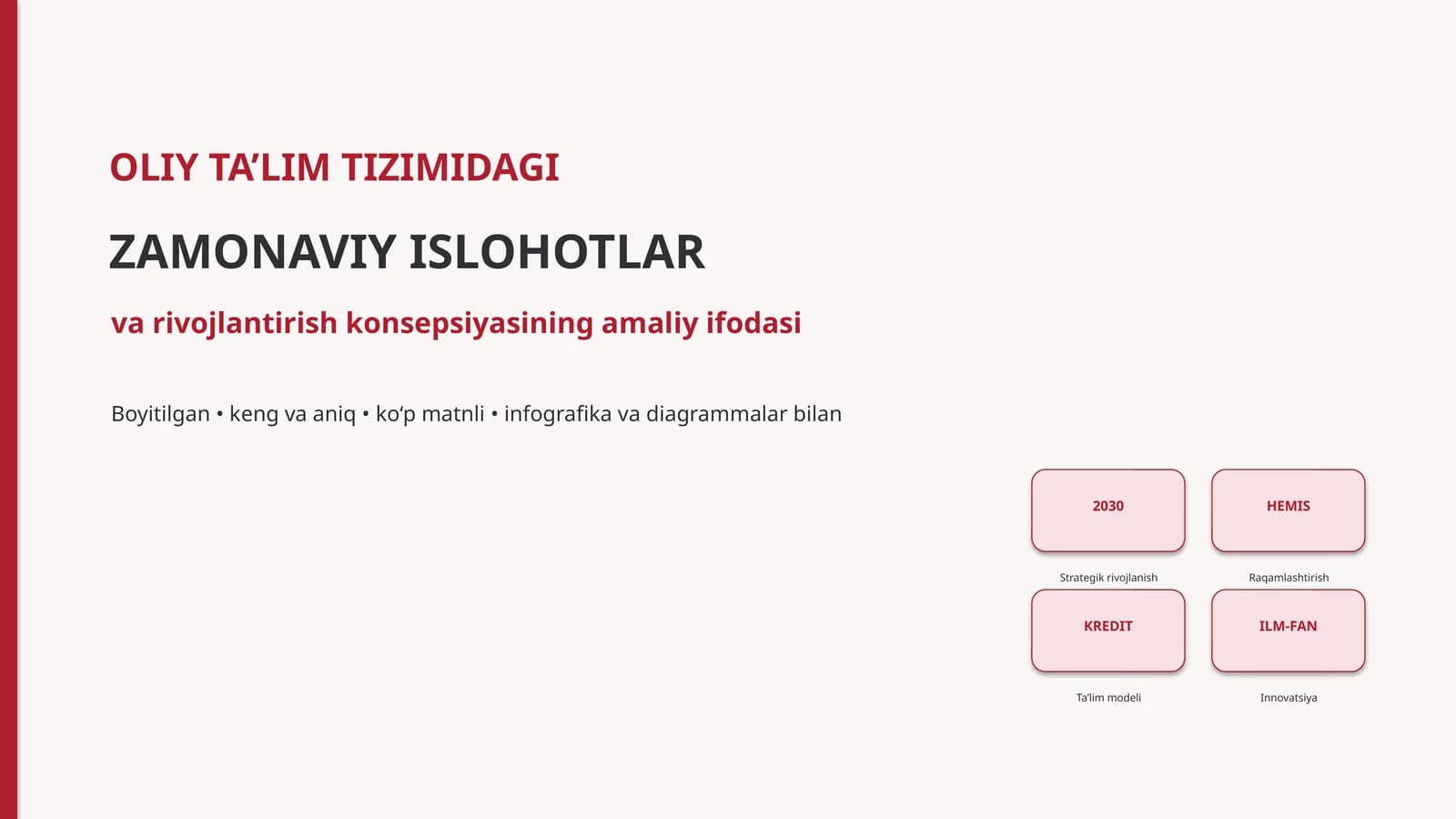 OLIY TA’LIM TIZIMIDAGI ZAMONAVIY ISLOHOTLAR