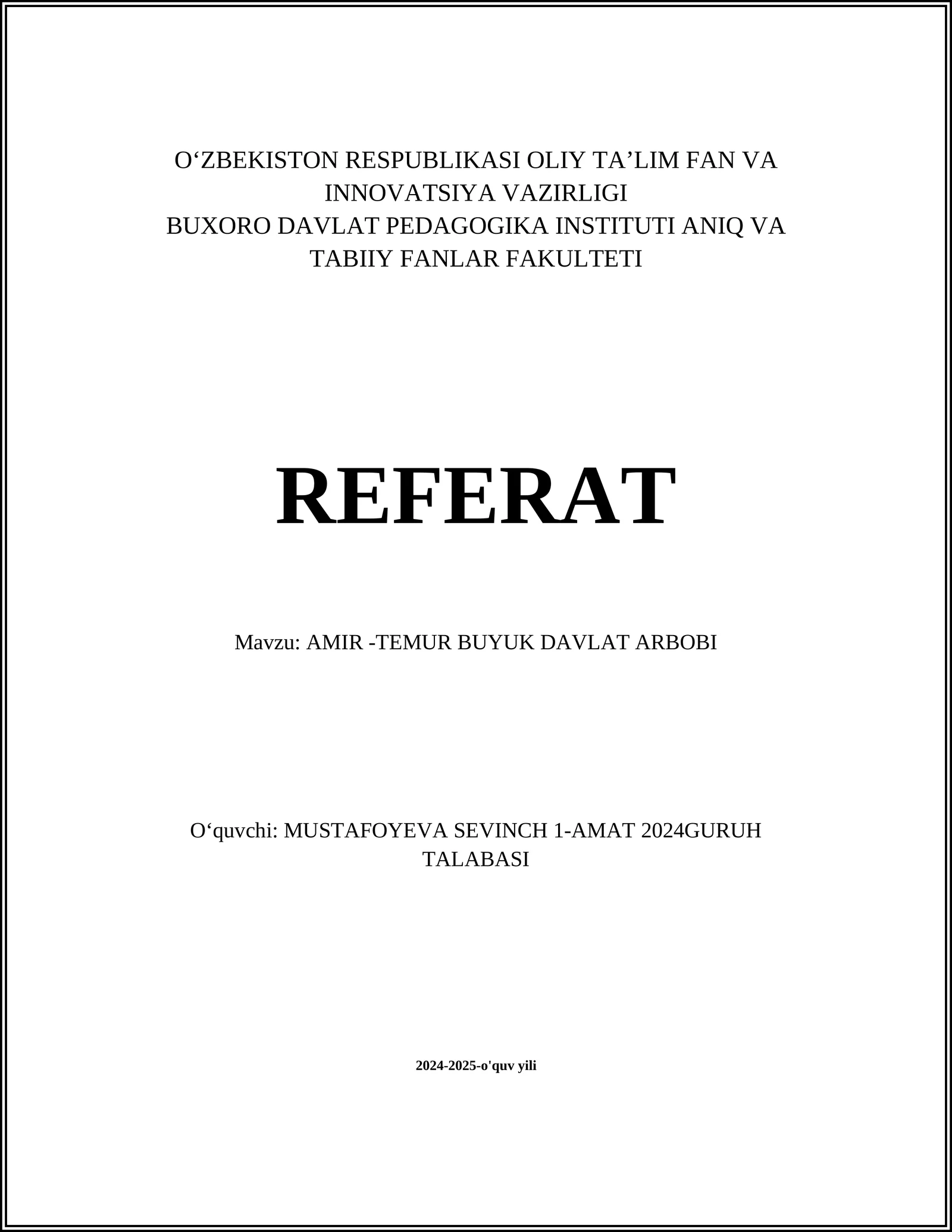 AMIR -TEMUR BUYUK DAVLAT ARBOBI