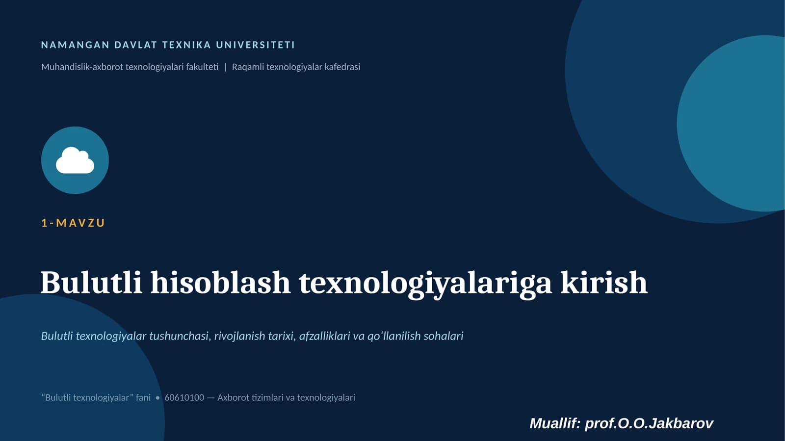 Bulutli hisoblash texnologiyalariga kirish