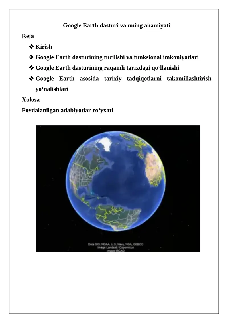 Google Earth dasturi va uning ahamiyati