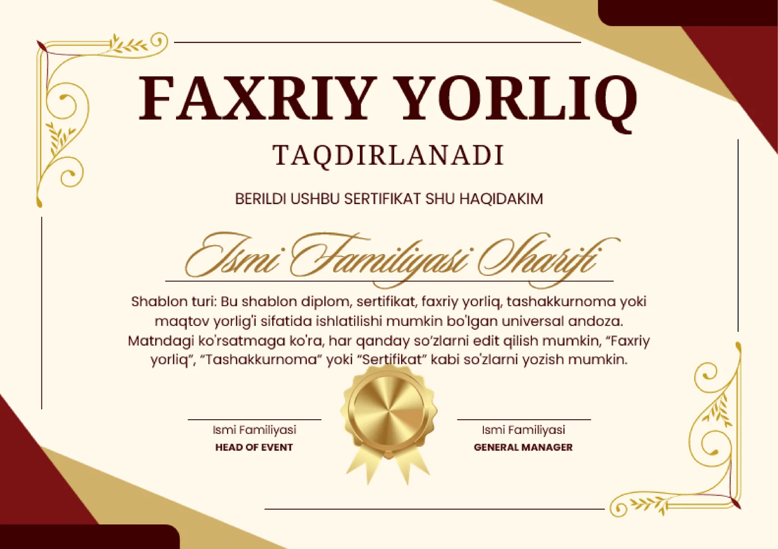 faxriy yorliq