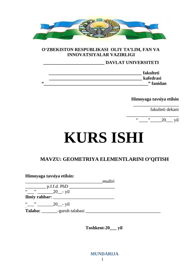GEOMETRIYA ELEMENTLARINI O’QITISH