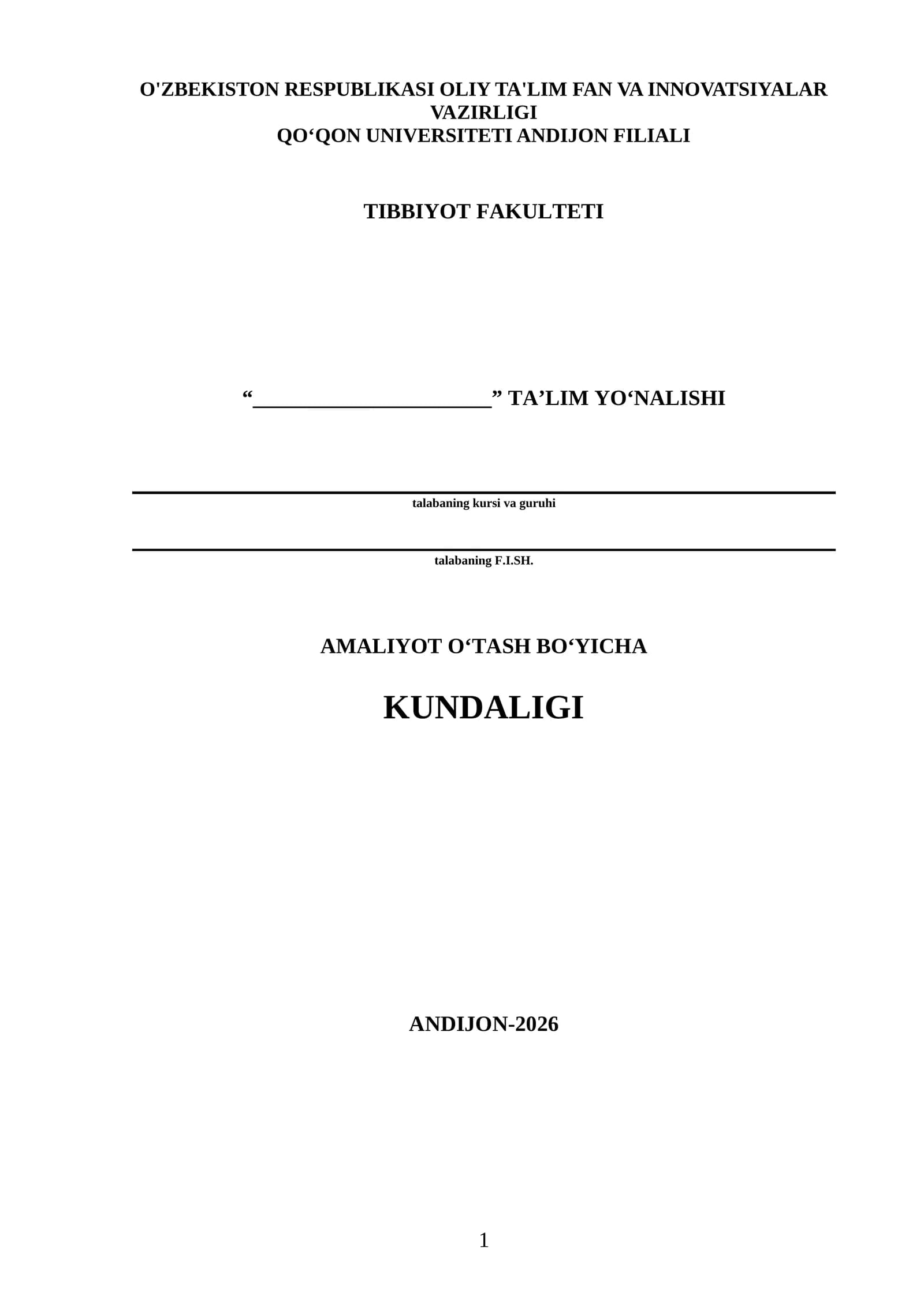 Amaliyot O‘tash Bo‘yicha Kurs