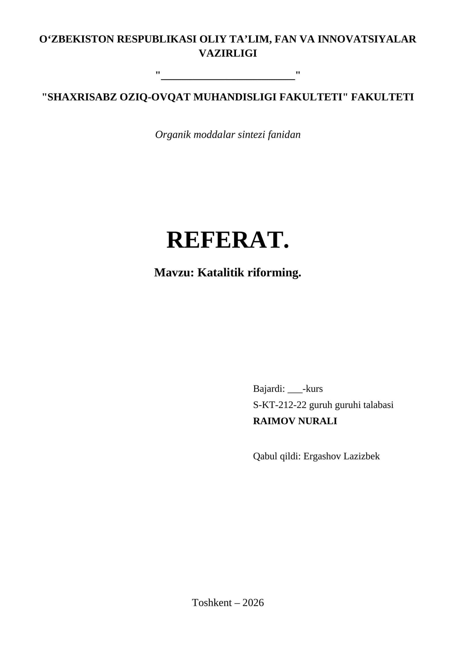 Katalitik riforming.