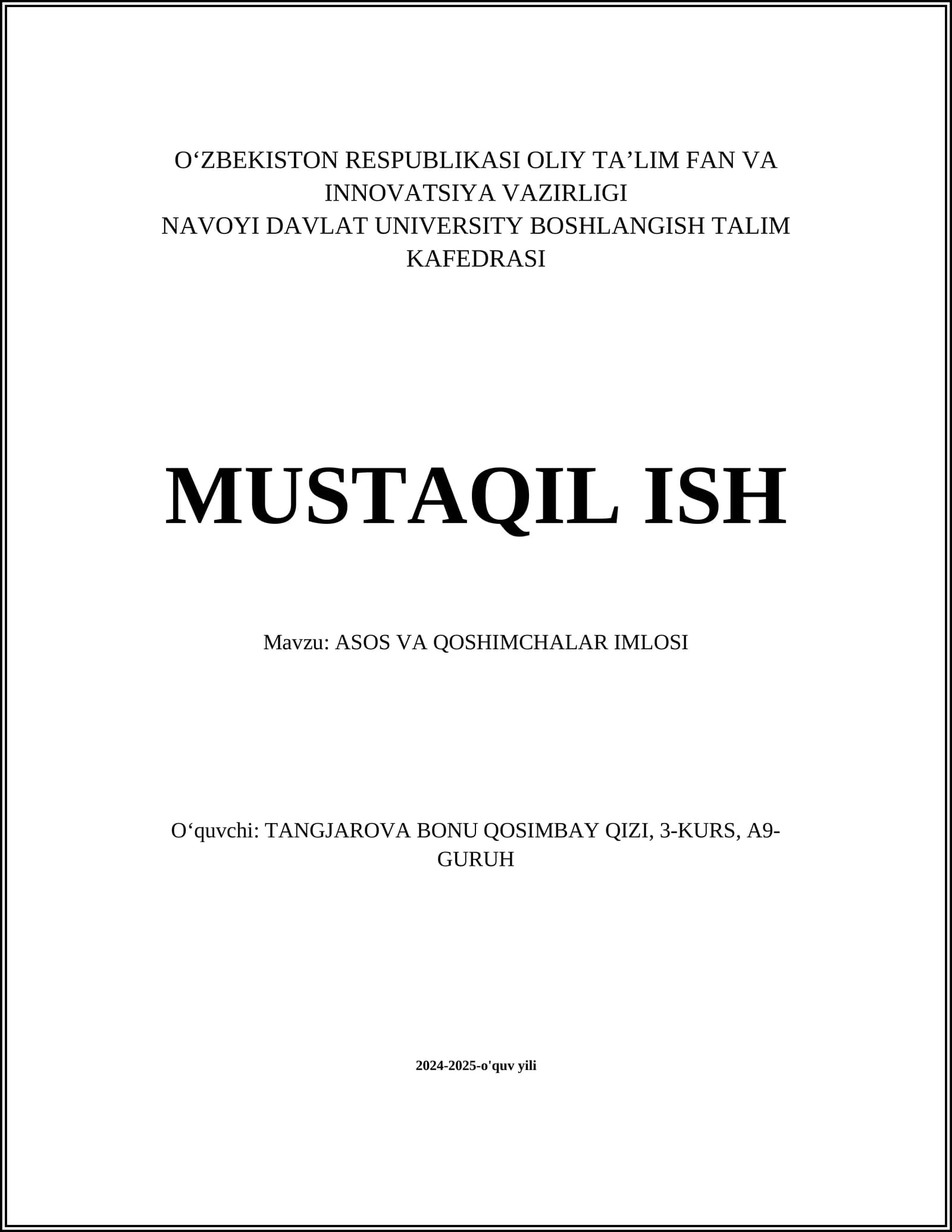 ASOS VA QOSHIMCHALAR IMLOSI