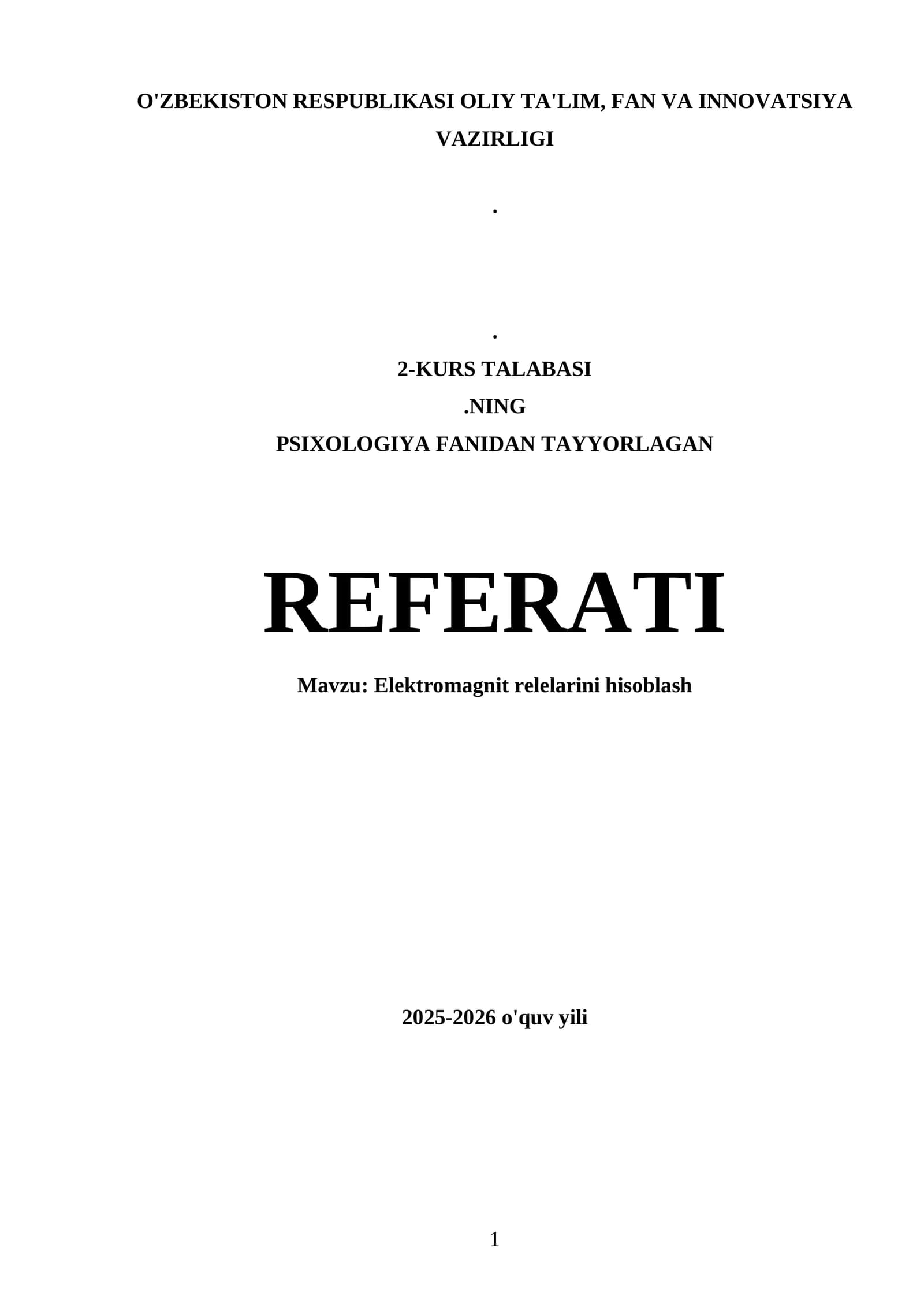 Elektromagnit relelarini hisoblash REFERATI