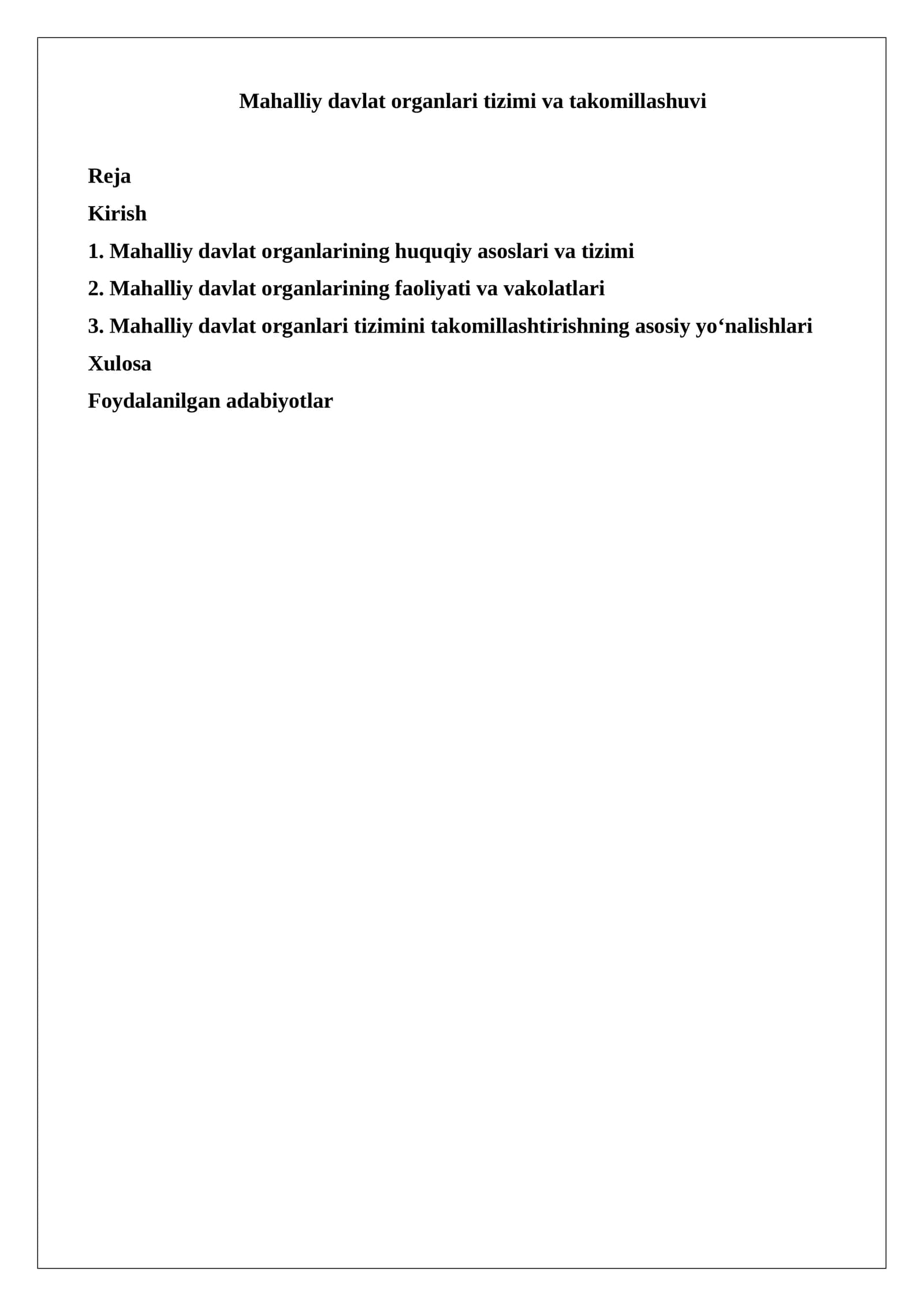Mahalliy davlat organlari tizimi va takomillashuvi