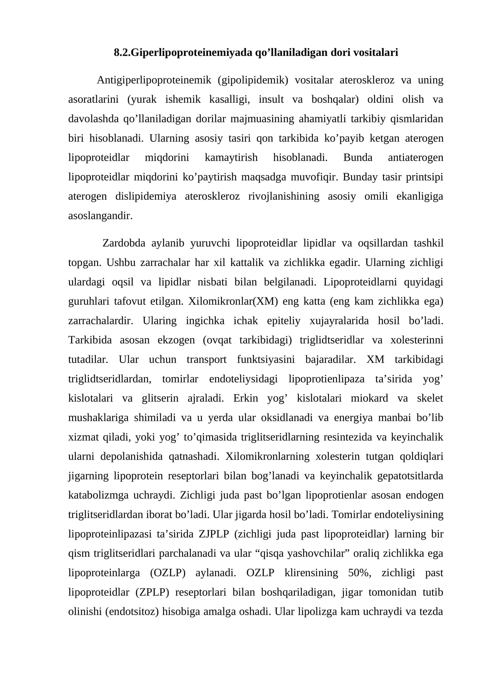 Giperlipoproteinemiyada qo’llaniladigan dori vositalari