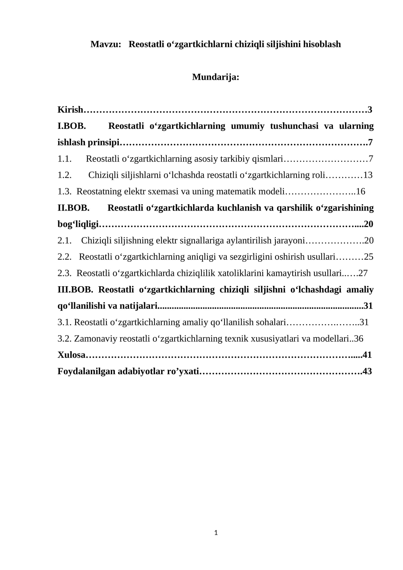 Reostatli o‘zgartkichlarni chiziqli siljishini hisoblash