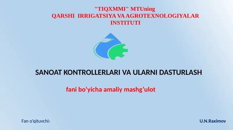 SANOATKONTROLLERLARI VA ULARNI DASTURLASH