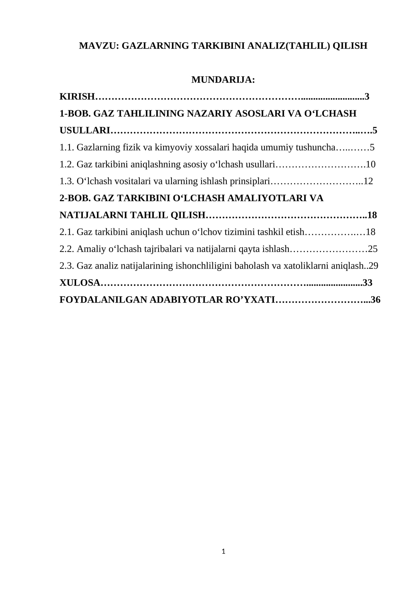 GAZLARNING TARKIBINI ANALIZ(TAHLIL) QILISH