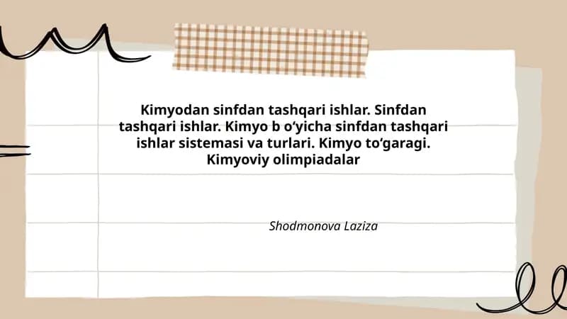 Kimyodan sinfdan tashqari ishlar