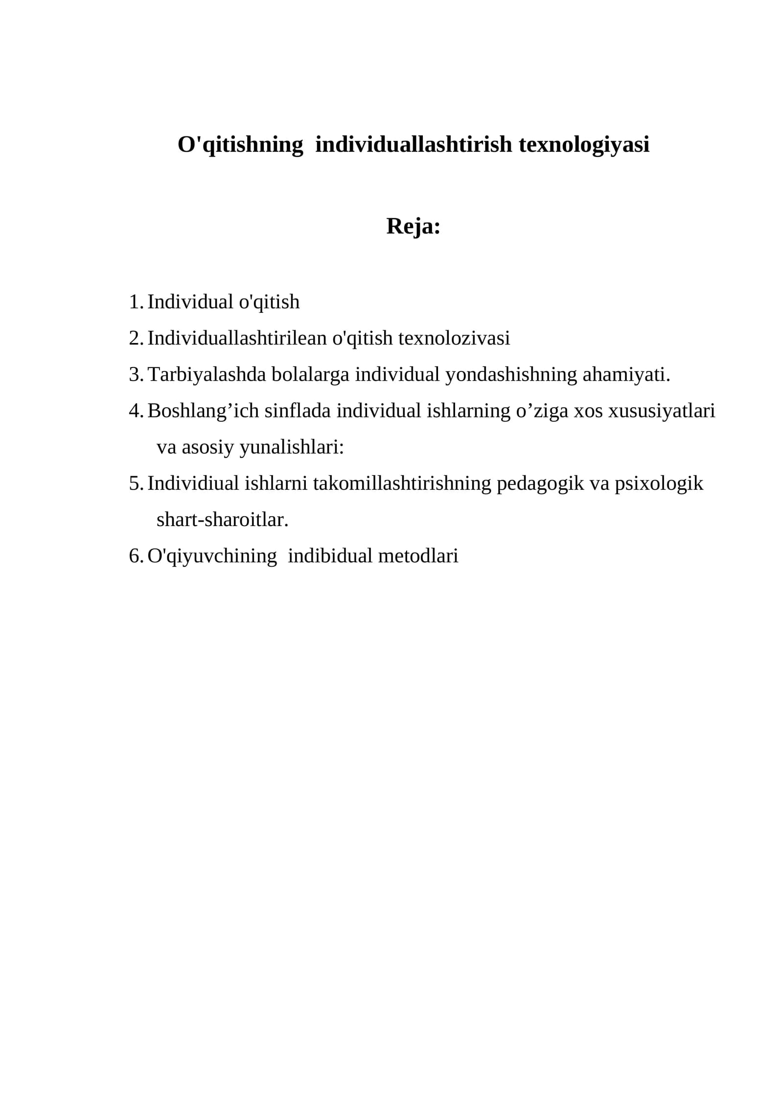 O'qitishning individuallashtirish texnologiyasi