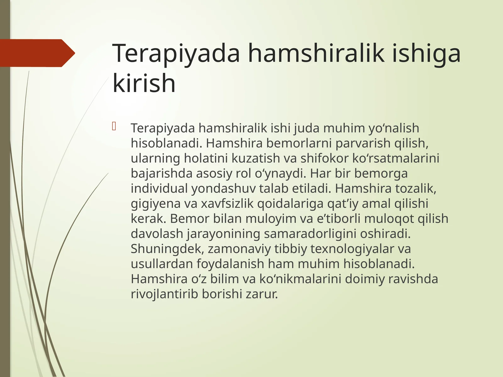 Terapiyada hamshiralik ishi