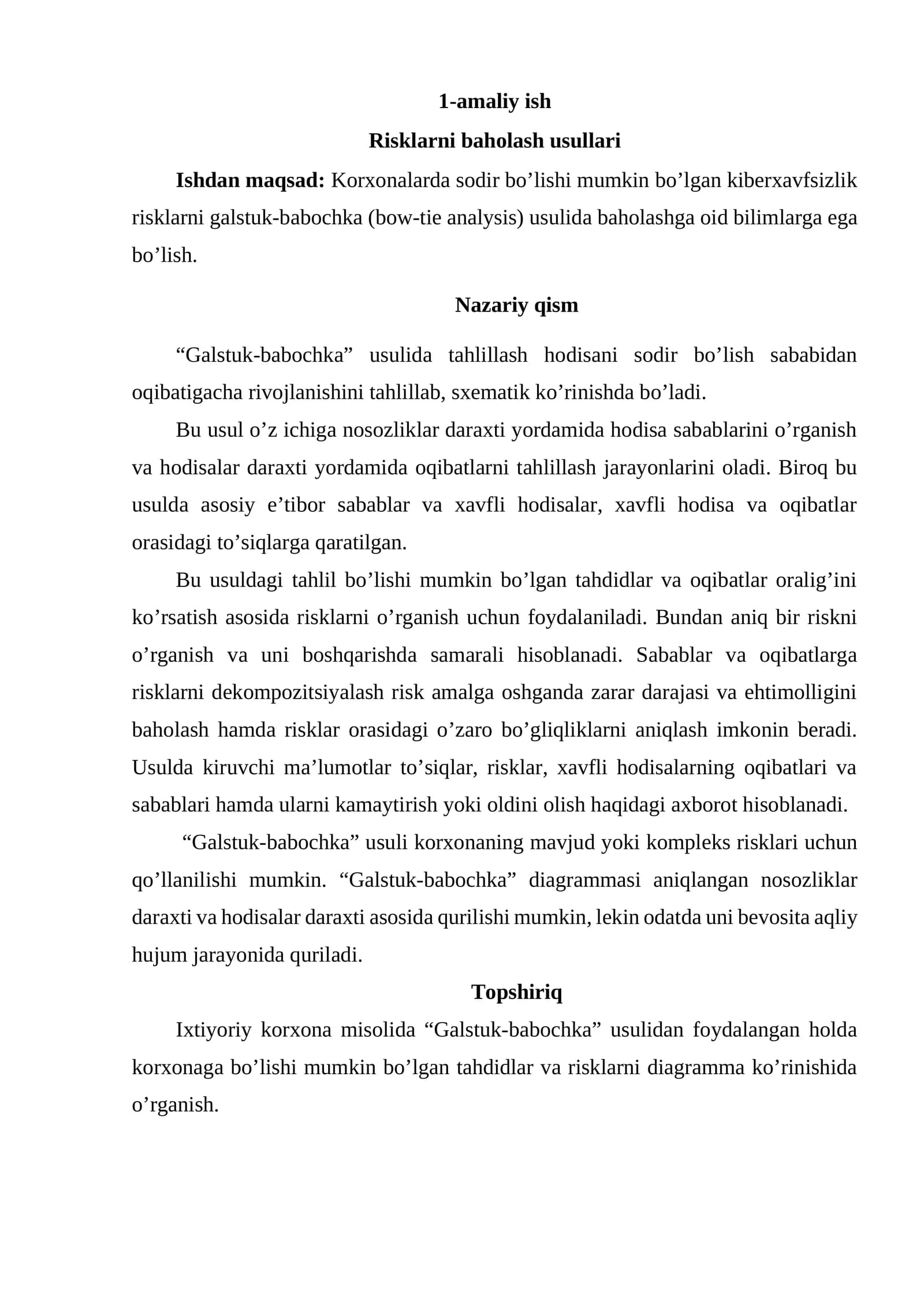Risklarni baholash usullari