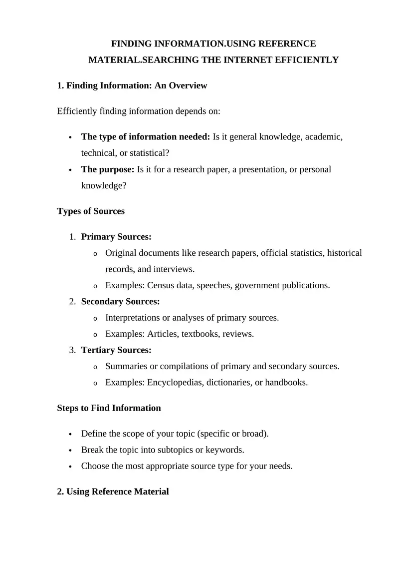 Finding Information Using Reference Material
