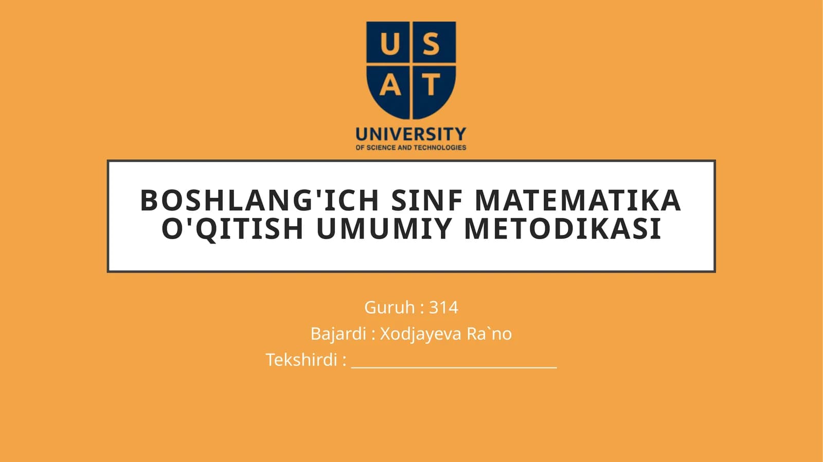 Boshlang'ich sinf matematikao'qitish umumiy metodikasi
