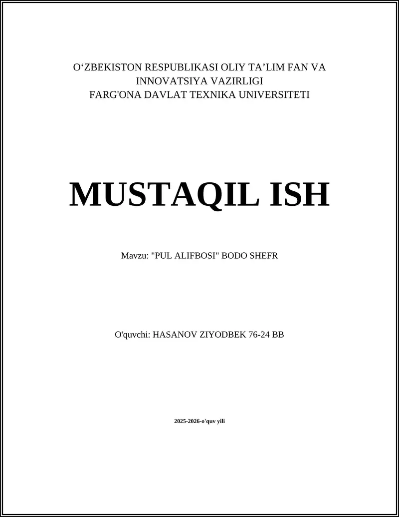 "PUL ALIFBOSI" BODO SHEFR