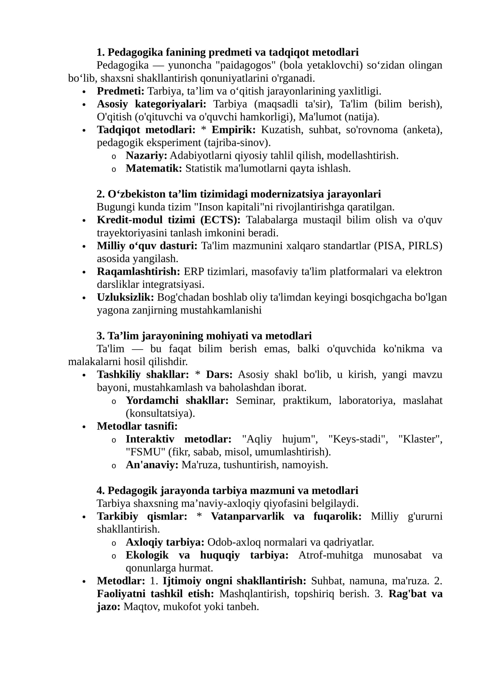 Pedagogika fanining predmeti va tadqiqot metodlari