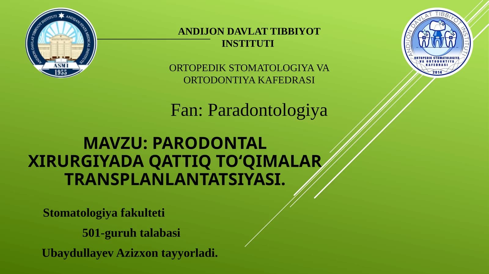 Parodontal xirurgiyada qattiq to'qimalar transplantatsiyasi