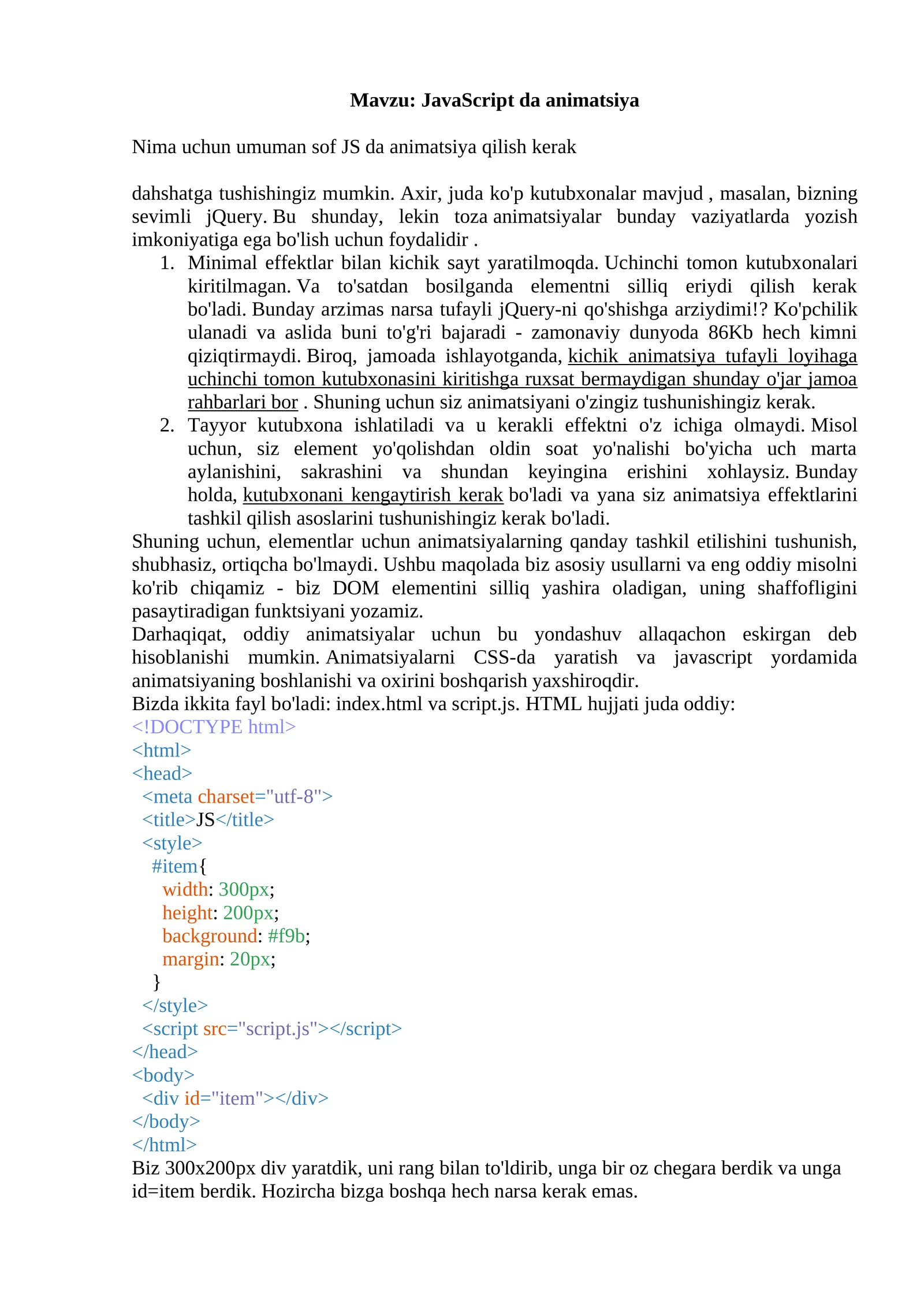 JavaScript da animatsiya
