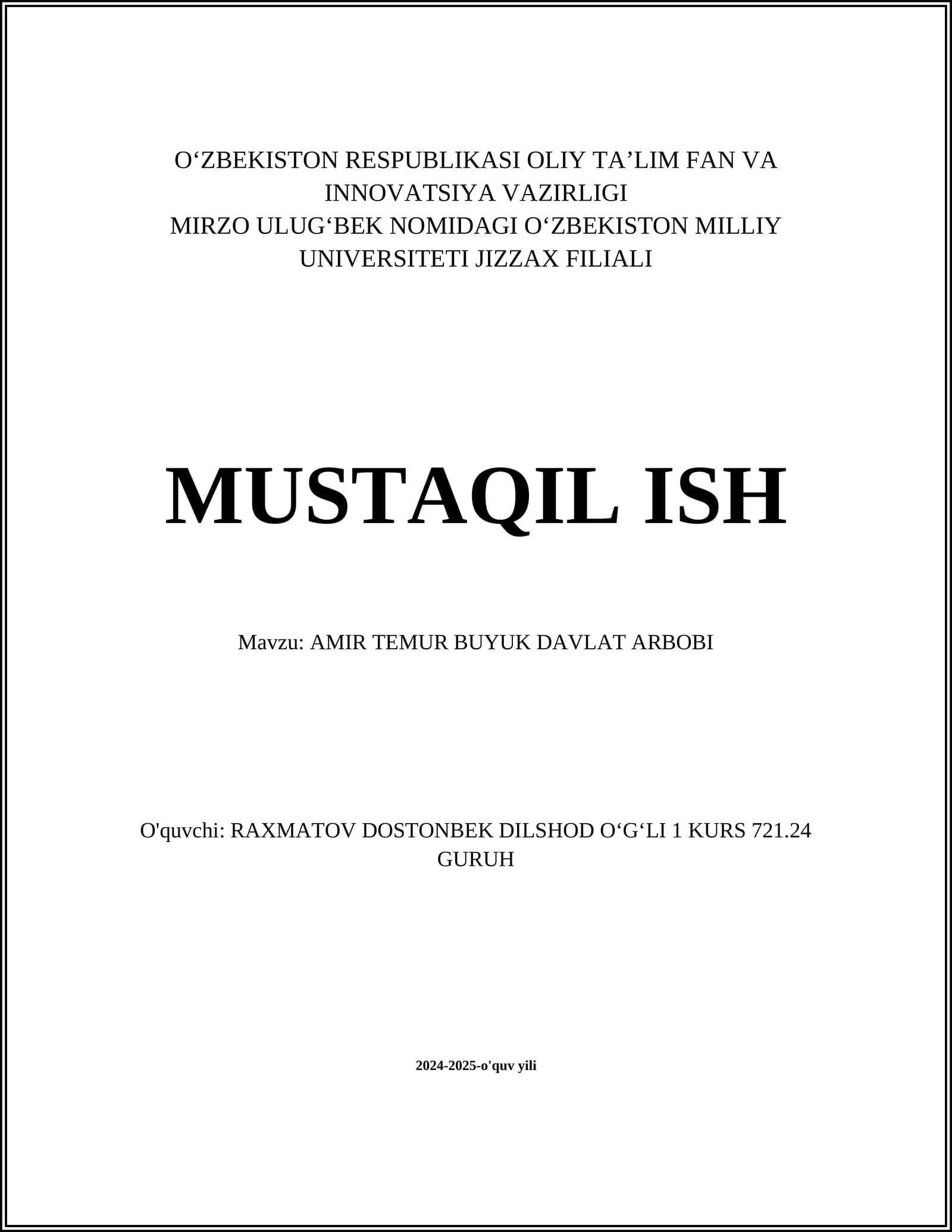 Amir Temur Buyuk Davlat Arbob