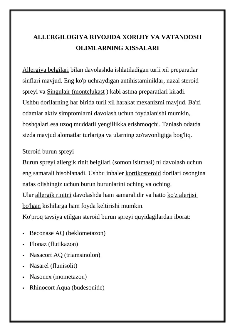 Allergiyalar davolash