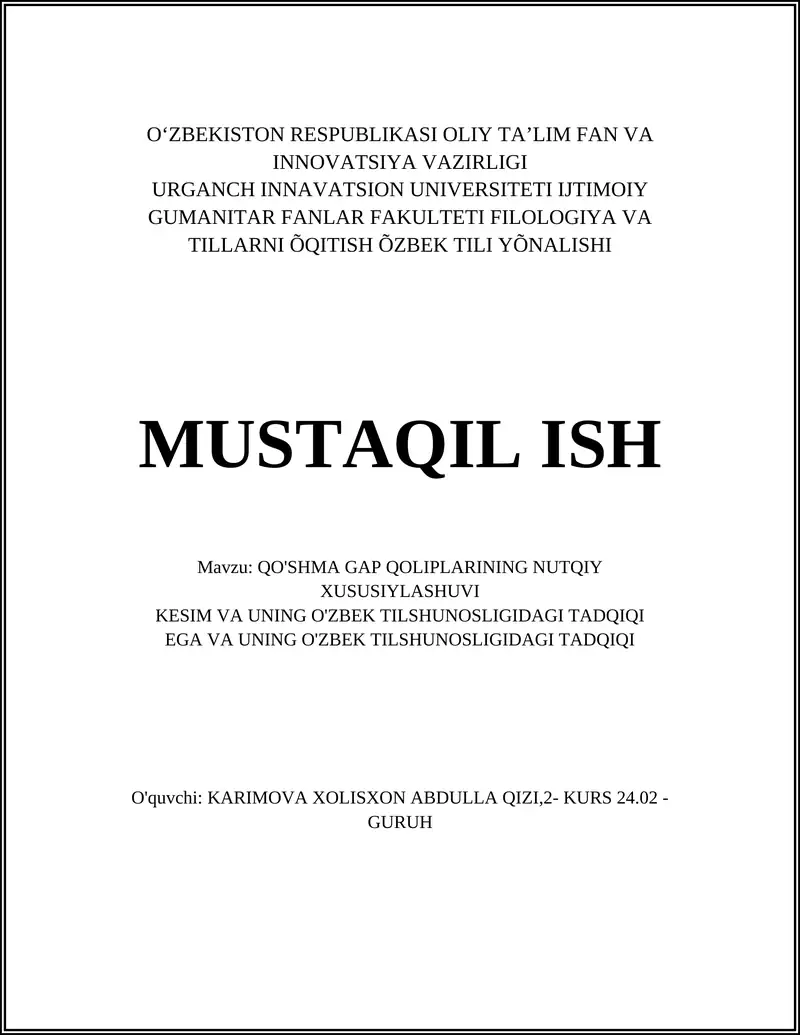 QO'SHMA GAP QOLIPLARINING NUTQIY XUSUSIYLASHUVI