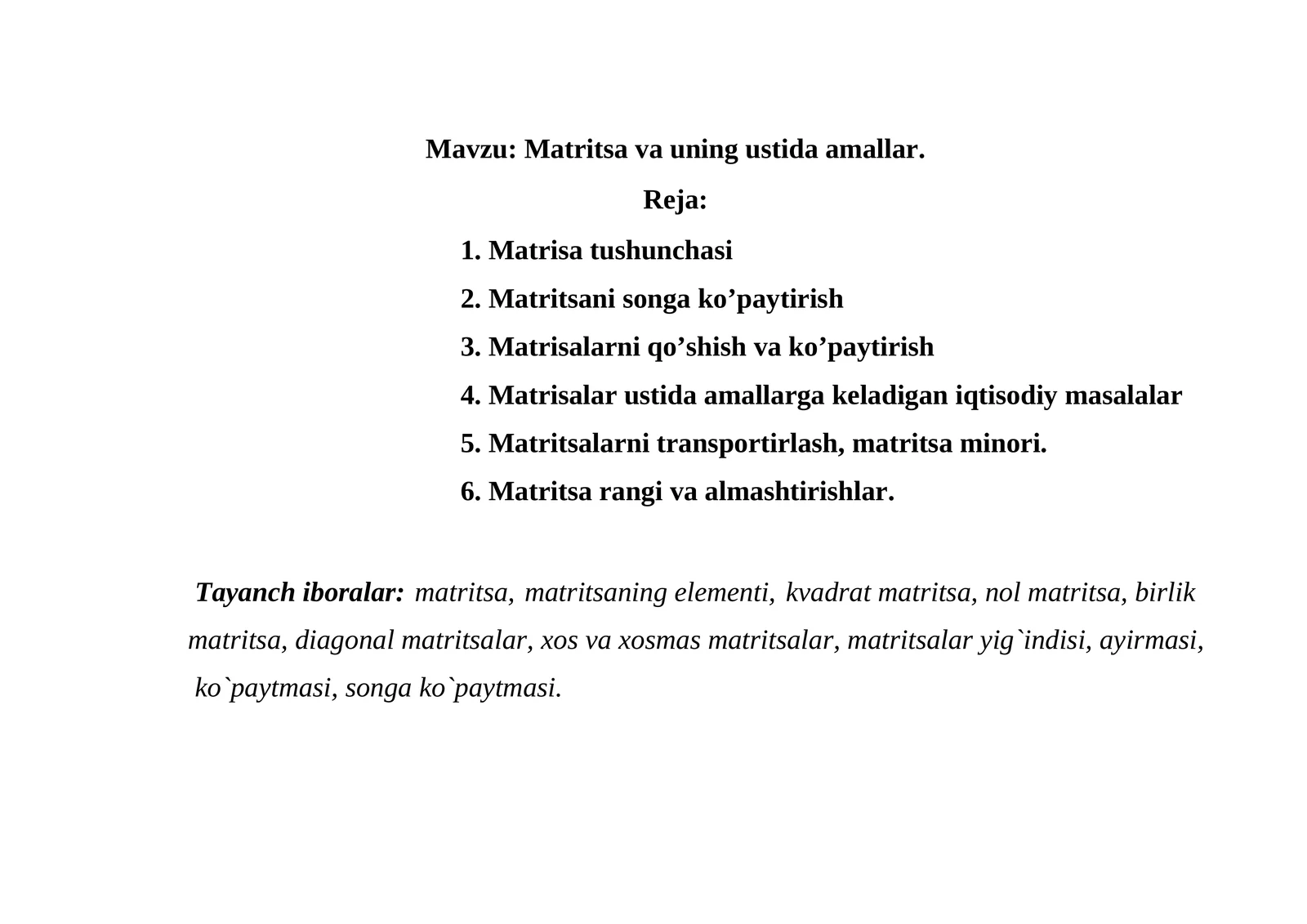 Matritsa va uning ustida amallar
