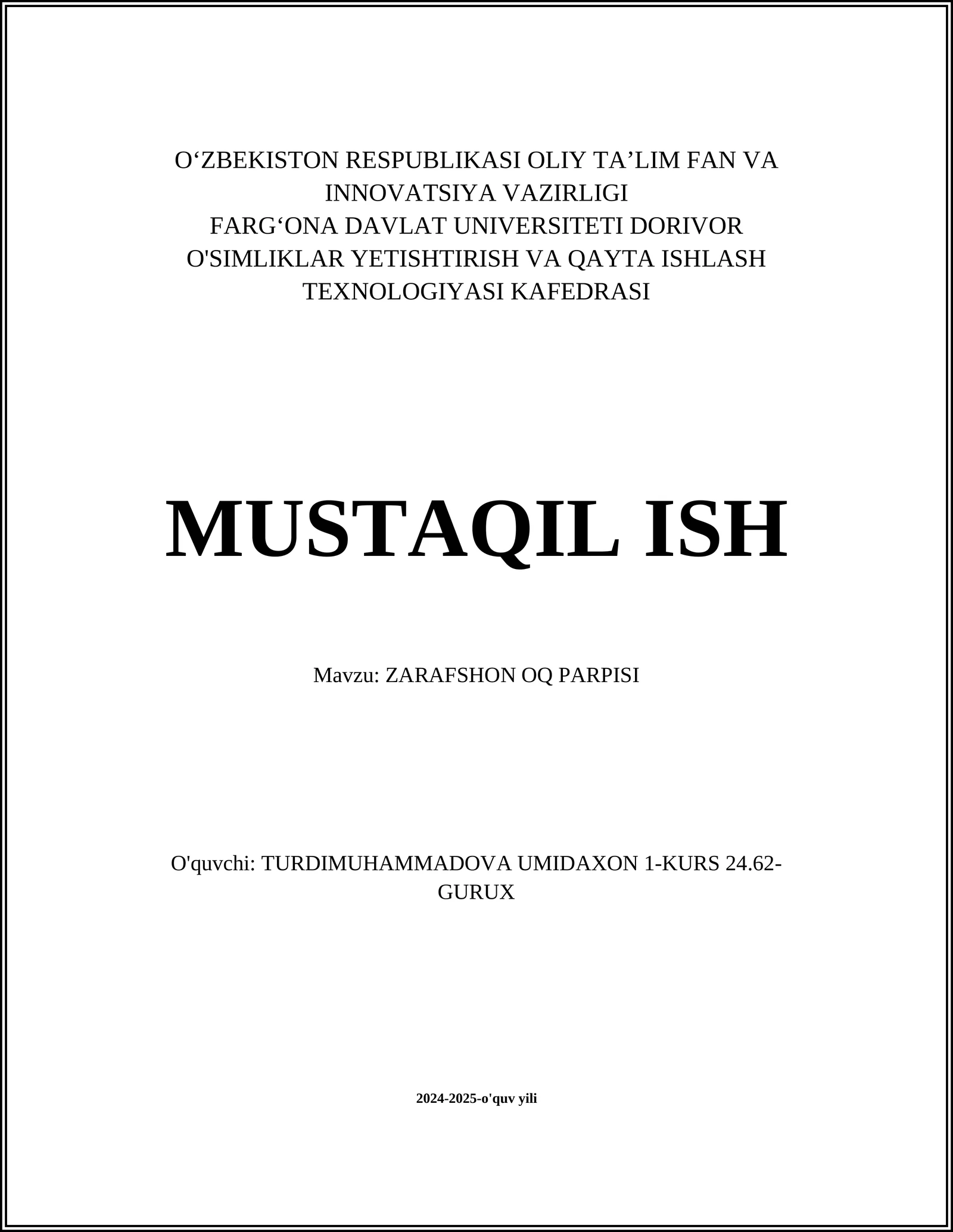 Zarafshon Oq Parpisi