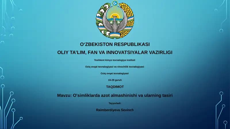 O'simliklarda azot almashinishi va ularning tasiri