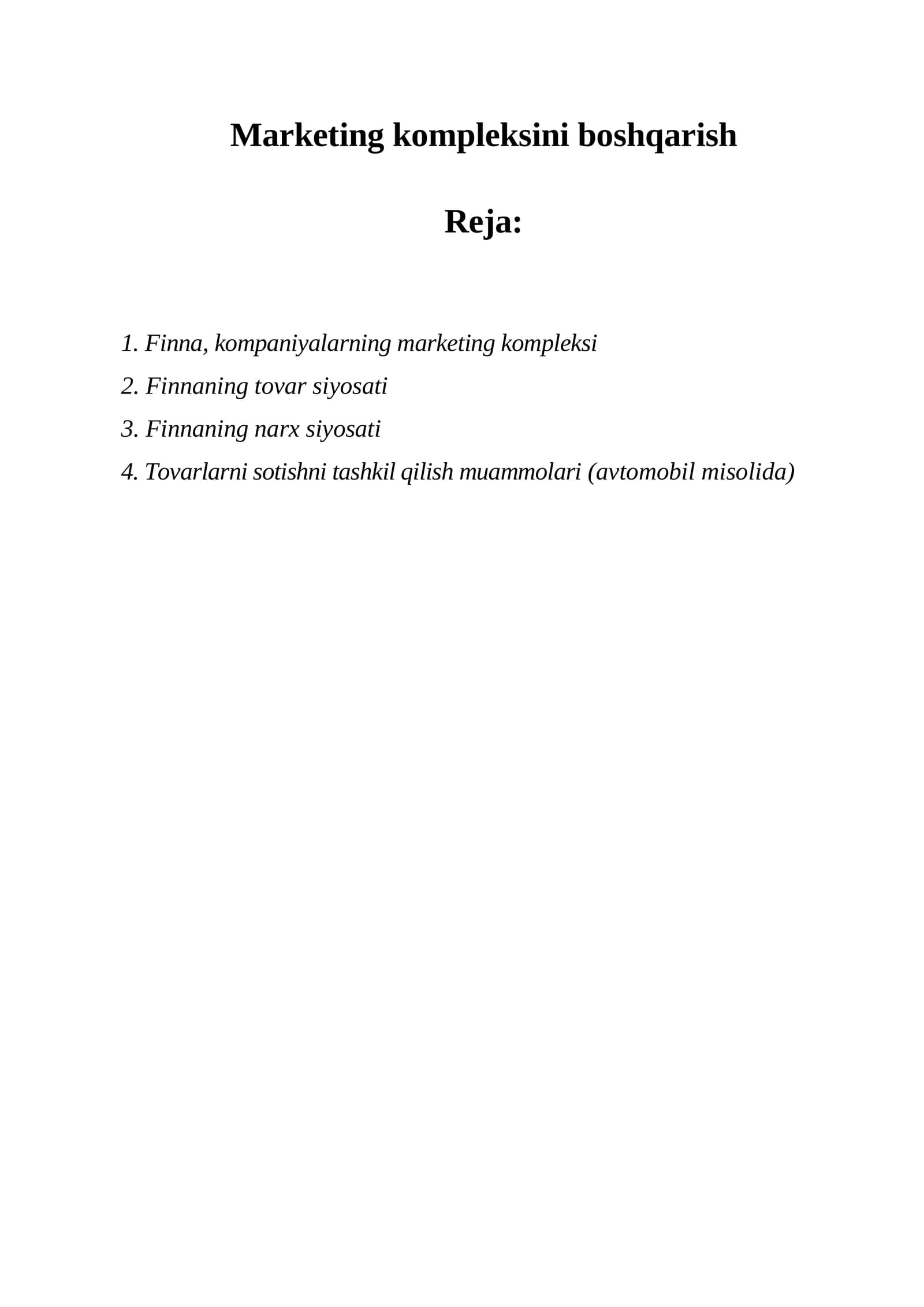 Marketing kompleksini boshqarish