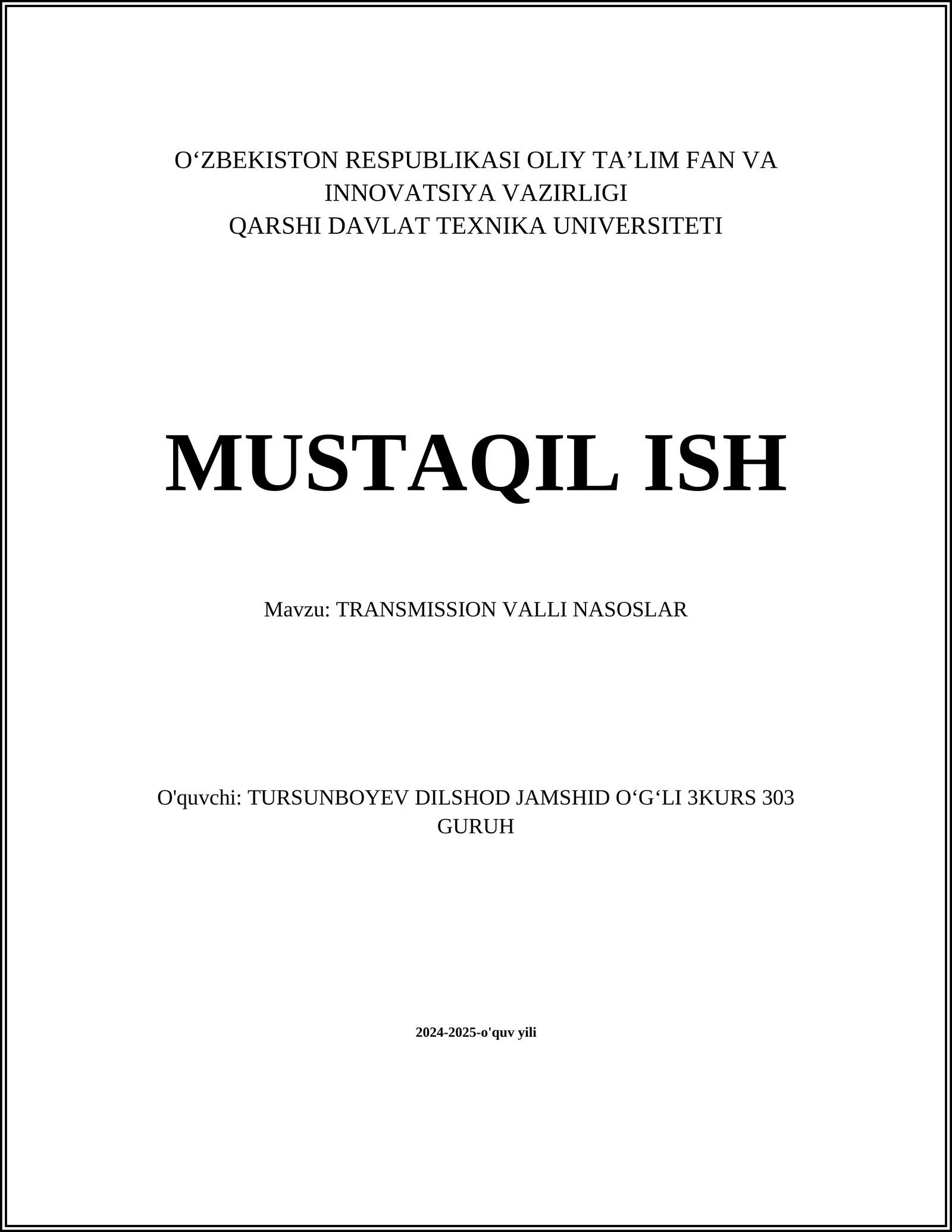 TRANSMISSION VALLI NASOSLAR