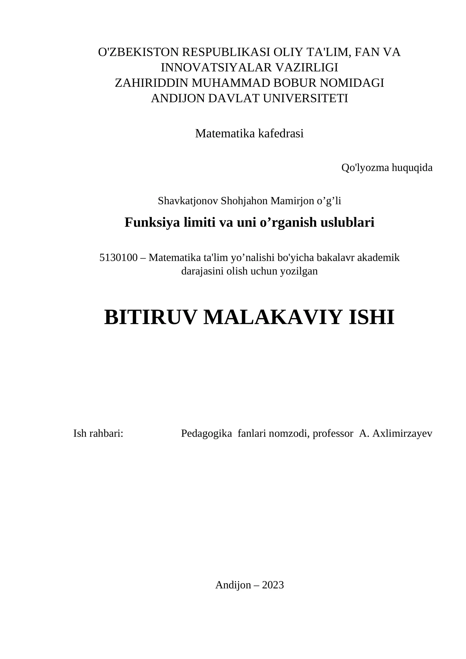 Funksiya limiti va uni o’rganish uslublari
