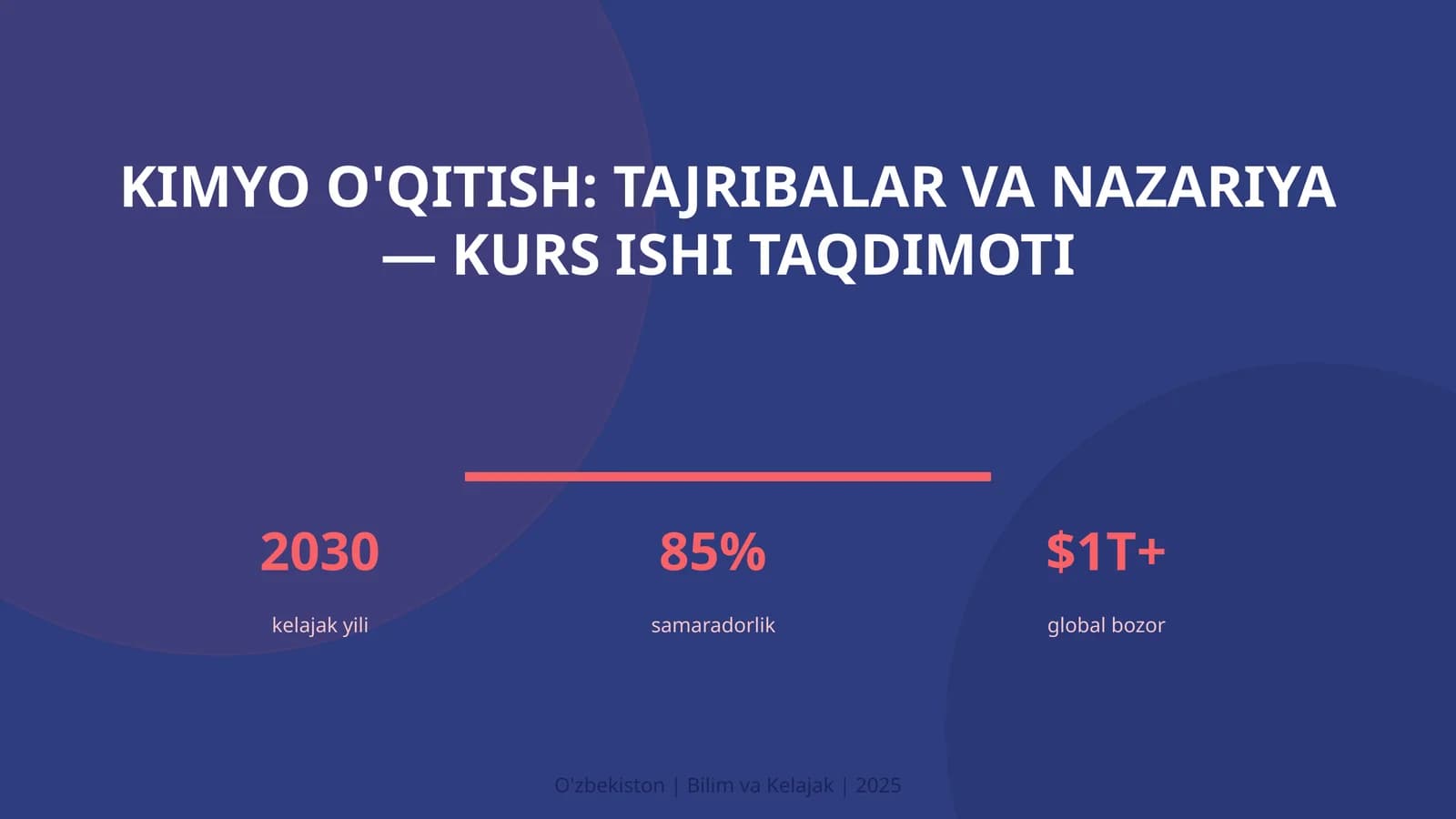 Kimyo o'qitish: tajribalar va nazariya — kurs ishi taqdimoti
