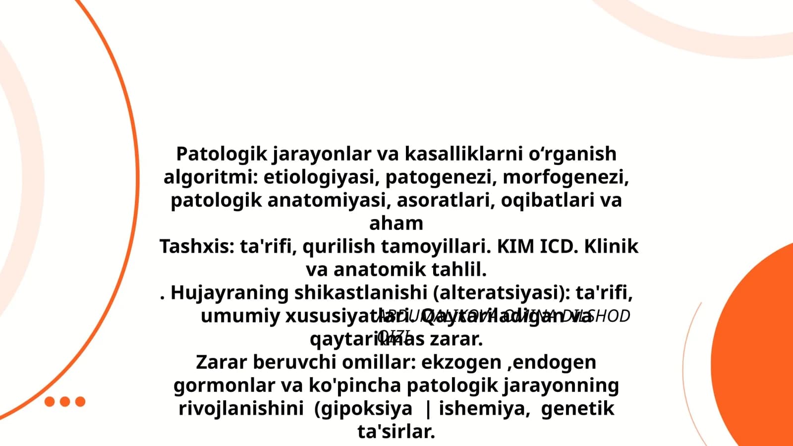 Patologik jarayonlar va kasalliklarni o‘rganish algoritmi