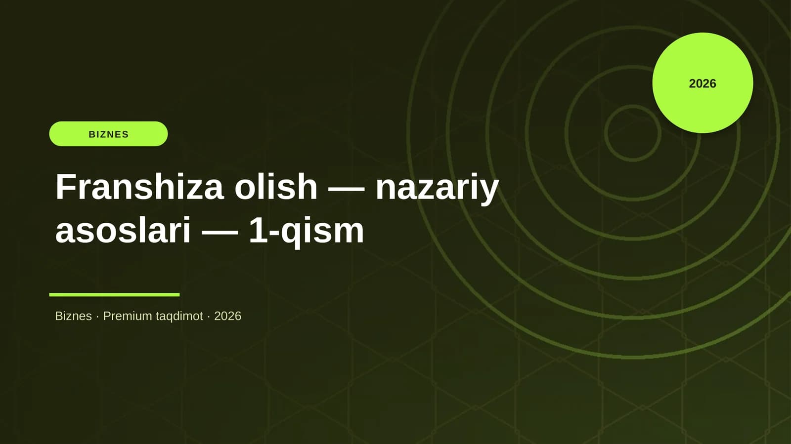 Franshiza olish — nazariy asoslari — 1-qism